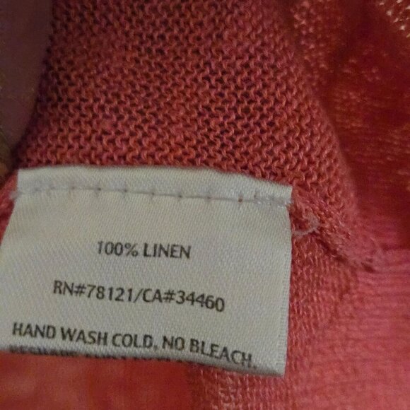 Eileen Fisher Coral 100% Linen Sustainable Open Front Cardigan Sweater Size M - Picture 4 of 4